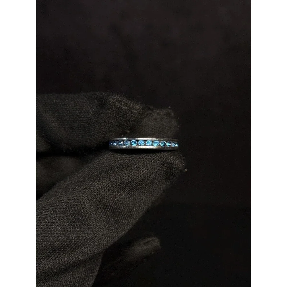 925 Sterling Silver Blue CZ Eternity Band Ring Size 5.25